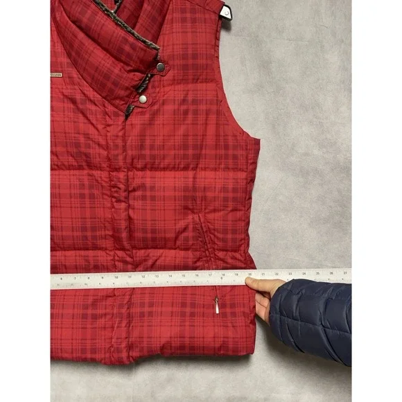 Columbia Vest Women L Red Plaid Down Puffer Faux Fur Full Zip Insulated Quilted - Picture 5 of 10
